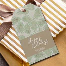 Tropisch groen en gouden kerstavond cadeaulabel