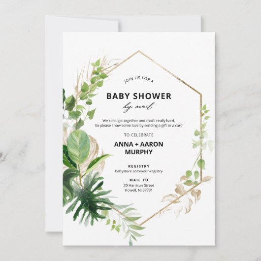 Tropisch groen en gouden Lijst Baby shower per pos Kaart (Voorkant)