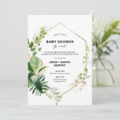 Tropisch groen en gouden Lijst Baby shower per pos Kaart (Staand voorkant)