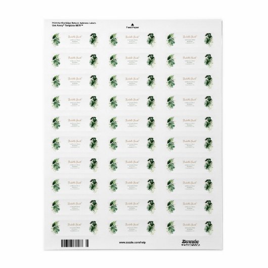 Tropisch groen en gouden monstera laat RSVP RTS-RT Etiket (Full Sheet)