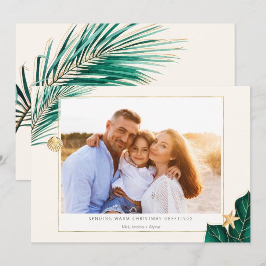 Tropisch groen en goudgroen foto feestdagenkaart (Voorkant / Achterkant)