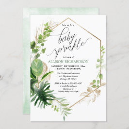 Tropisch groen en goudkleurige elegante baby-bespr kaart