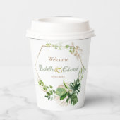 Tropisch groen en goudmonstera springt bruiloft papieren bekers (Achterkant)