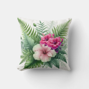 Tropisch groen en hibiscusbloemen kussen