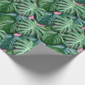 Tropisch groen en roze blad cadeaupapier (Hoek)