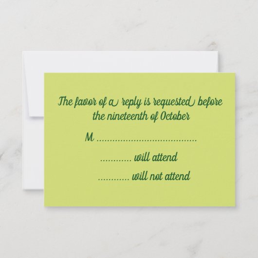 Tropisch groen en wit huwelijk RSVP kaartje (Achterkant)