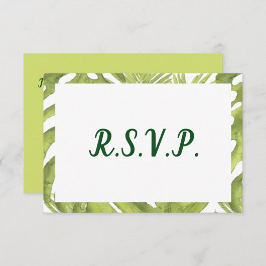 Tropisch groen en wit huwelijk RSVP kaartje (Voorkant / Achterkant)