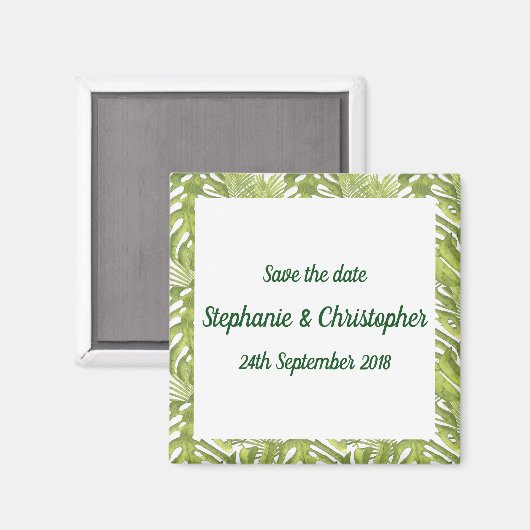 Tropisch groen en wit huwelijk sparen de Datum Magneet (Voorkant / Achterkant)