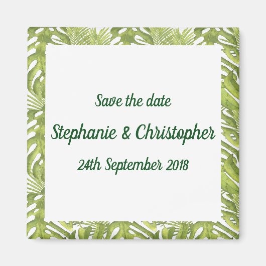 Tropisch groen en wit huwelijk sparen de Datum Magneet (Voorkant)