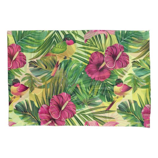 Tropisch groen en zomerbloemen kussensloop (Voorkant)