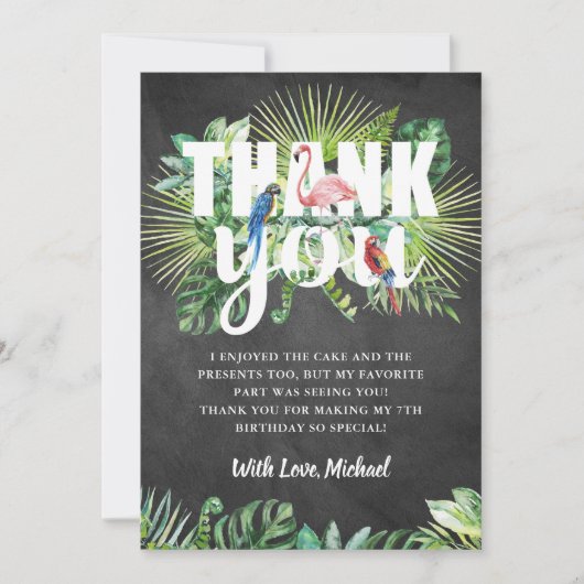 Tropisch groen Flamingo Black White Chalkboard Bedankkaart (Voorkant)