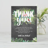 Tropisch groen Flamingo Black White Chalkboard Bedankkaart (Staand voorkant)