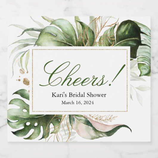 Tropisch groen flesetiket voor bloemen sparkling wijnetiket (Enkel label)