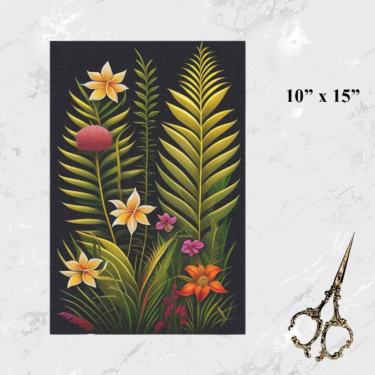 Tropisch groen Floral Artwork Small Tissuepapier