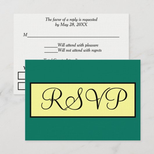 Tropisch groen geel geometrische bruiloft RSVP (Voorkant / Achterkant)