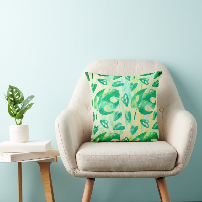 Tropisch groen geel monstera Leaf Kussen (Stoel)