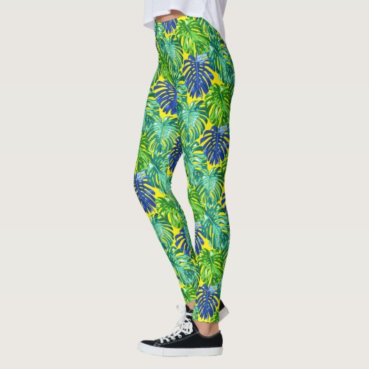 Tropisch groen geel strand Oerwoud bladeren Leggings (Links)