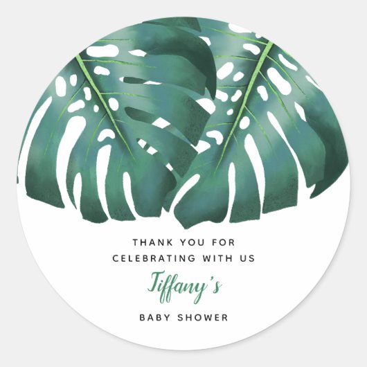 Tropisch groen Genderneutraal Baby shower Ronde Sticker (Voorkant)