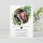 Tropisch groen Geometric Gold Afstuderen Foto Kaart (Staand voorkant)