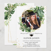 Tropisch groen Geometric Gold Afstuderen Foto Kaart (Voorkant / Achterkant)