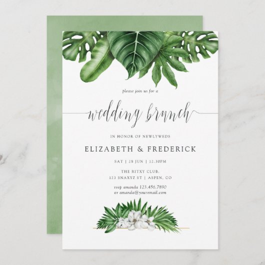 Tropisch groen Geometric Wedding Brunch Invite Kaart (Voorkant / Achterkant)
