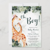 Tropisch groen Giraffe Oh Boy Baby shower Kaart (Voorkant)