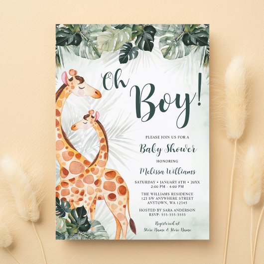 Tropisch groen Giraffe Oh Boy Baby shower Kaart