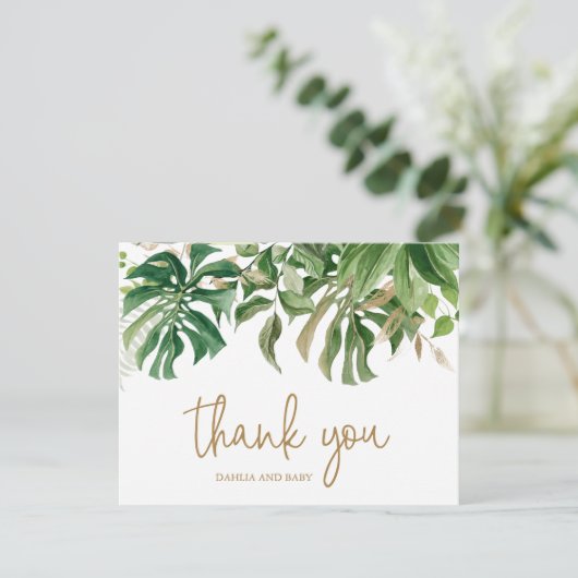 Tropisch groen goud Baby shower neutraal Bedankkaart (Staand voorkant)
