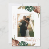 Tropisch groen goud brons bladeren bruiloft bedankkaart (Voorkant)