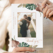 Tropisch groen goud brons bladeren bruiloft bedankkaart