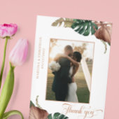 Tropisch groen goud brons bladeren bruiloft bedankkaart