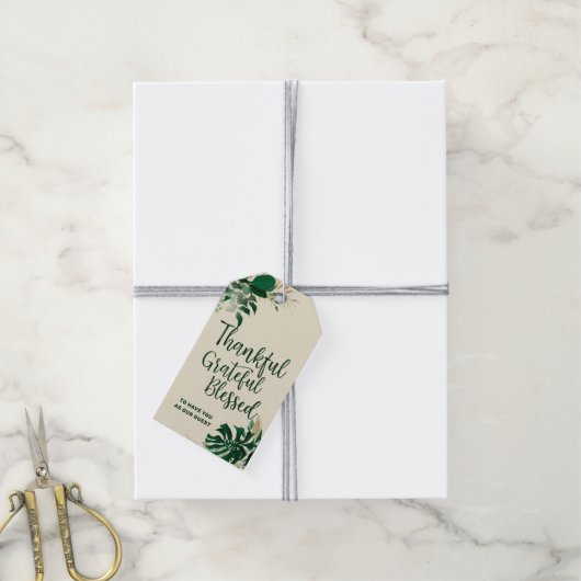Tropisch groen goud dankbaar dankbaar gezegend cadeaulabel (Met Touw)