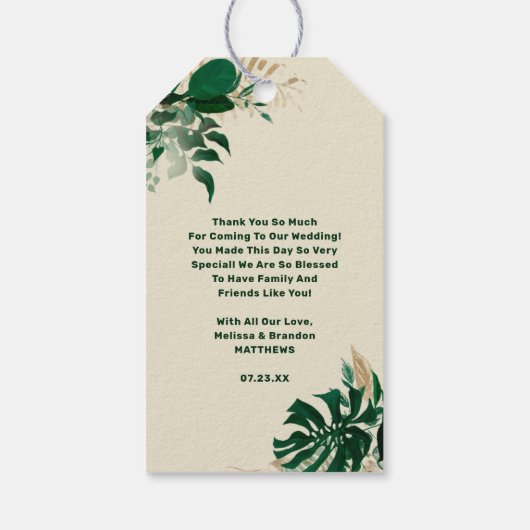 Tropisch groen goud dankbaar dankbaar gezegend cadeaulabel (Achterkant)