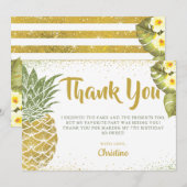 Tropisch groen goud glitter ananas verjaardag bedankkaart (Voorkant / Achterkant)
