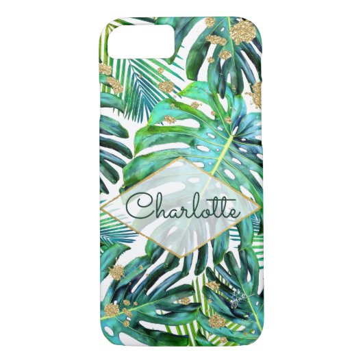 Tropisch groen goud glitter Leaf Pattern Case-Mate iPhone Case (Achterkant)