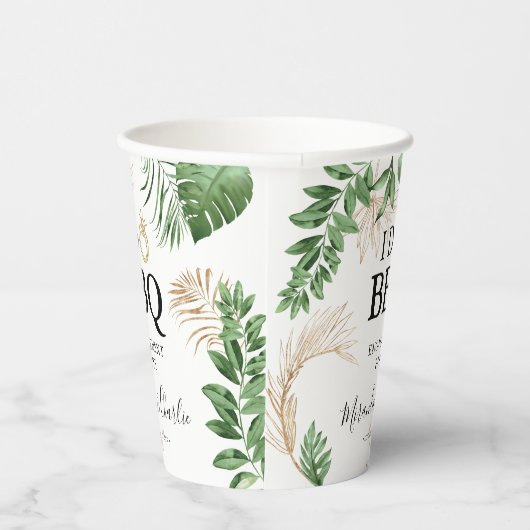 Tropisch groen & goud 'I Do BBQ' Verlovingsfeest Papieren Bekers (Rechts)