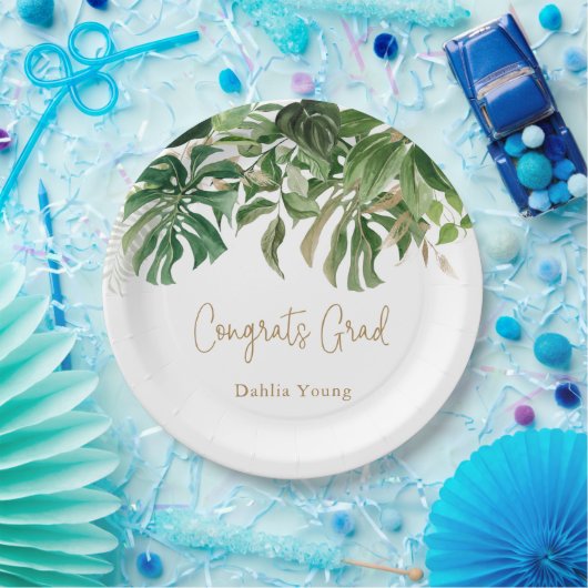 Tropisch groen Goud Modern Afstuderen Papieren Bordje (Feest)