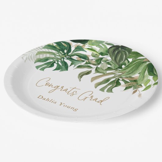 Tropisch groen Goud Modern Afstuderen Papieren Bordje (Gekanteld)