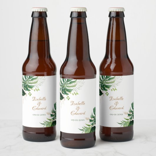 Tropisch groen & goud Monstera-bladeren Bier Etiket (Flessen)