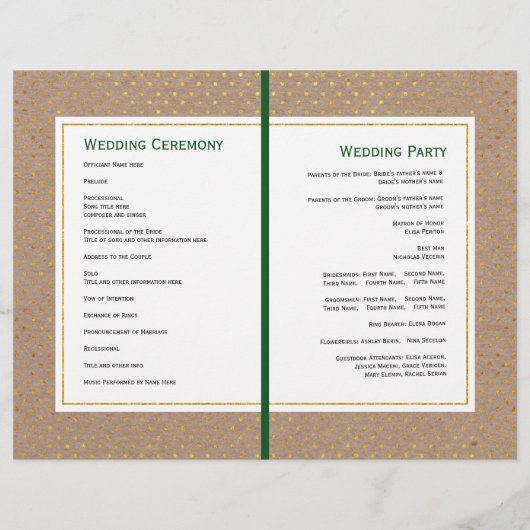 Tropisch groen goudbijtalig tweeledig trouwprogram (Achterkant)