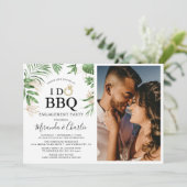 Tropisch groen & gouden 'I Do BBQ' Coupesfoto Kaart (Staand voorkant)