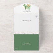 Tropisch groen goudmonstera palm leveet bruiloft all in one uitnodiging (Buitenkant)