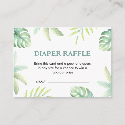 Tropisch groen groene luier Raffle Baby shower Informatiekaartje (Voorkant)