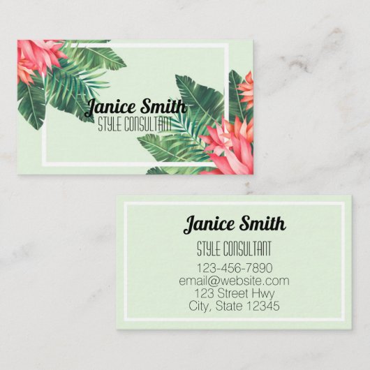 Tropisch groen helder en professioneel modern visitekaartje (Voorkant / Achterkant)
