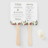 Tropisch groen huwelijksprogramma en tijdlijn handwaaier (Voorkant en achterkant)