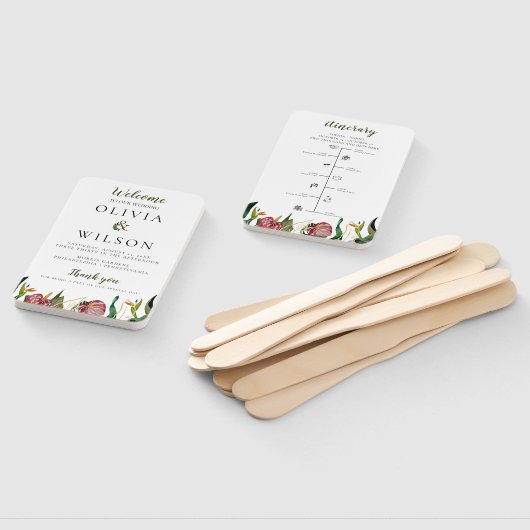 Tropisch groen huwelijksprogramma en tijdlijn handwaaier (Niet-gemonteerd)