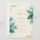 Tropisch groen ivoorgoud glitter floral bruiloft kaart (Voorkant)