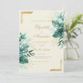 Tropisch groen ivoorgoud glitter floral bruiloft kaart (Staand voorkant)