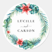 Tropisch groen krans botanische tuin bruiloft ronde sticker (Voorkant)