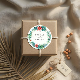 Tropisch groen krans botanische tuin bruiloft ronde sticker